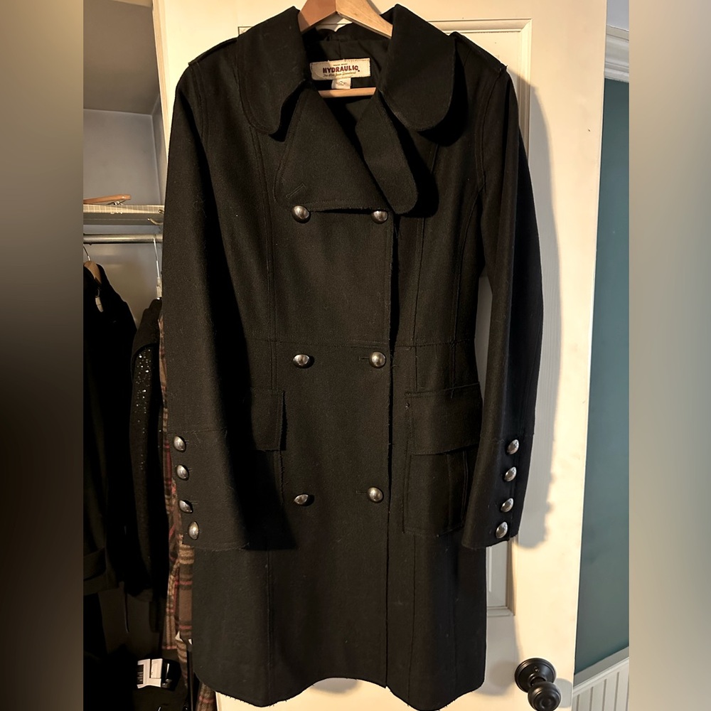 Military style longer wool blend coat